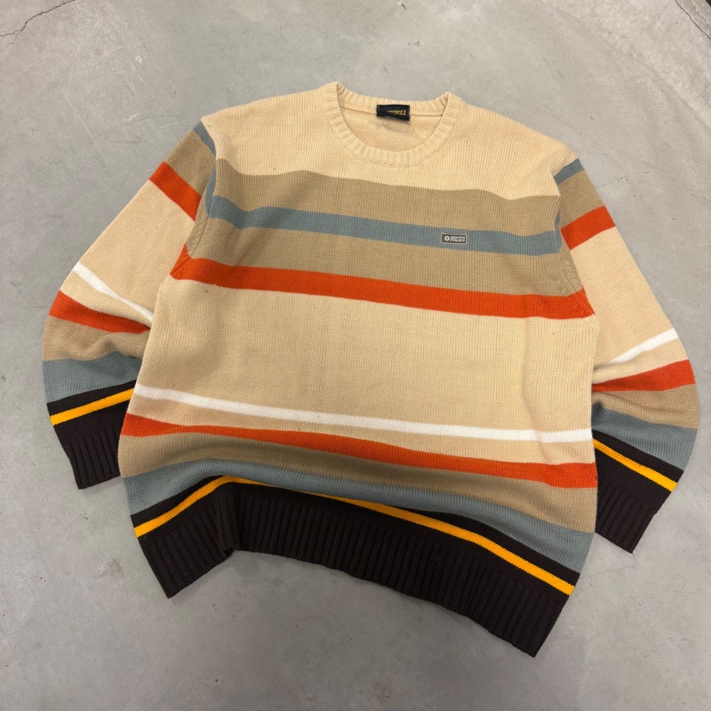Vintage Southpole Striped Knit Sweater Mens XXL Tan Orange Blue Y2K Streetwear